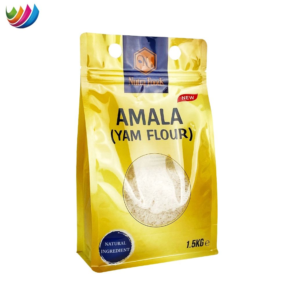 Manufacturer OEM/ODM Custom Printing Flat Bottom Stand up Pouch Plastic Clear Transparent Yam Flour Food Packaging Bag with Window