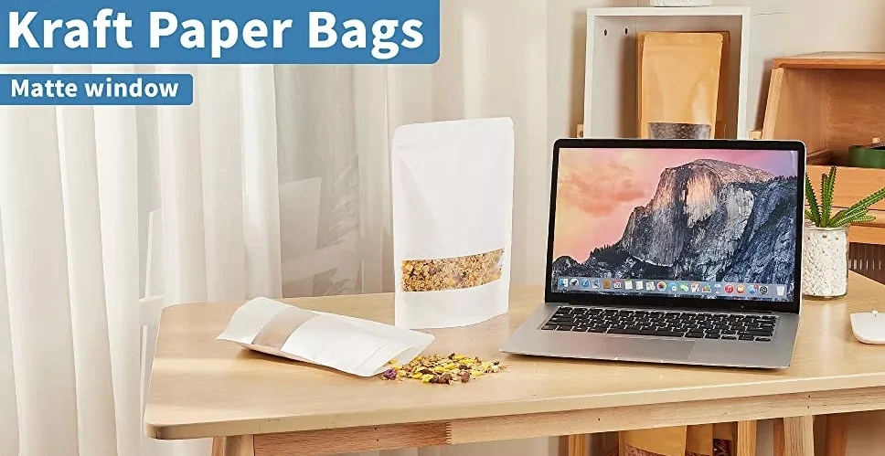 Brown Recycle Custom Printed Ziplock Pouch Coffee Packing Cheap Doypack Kraft Paper Zip Food Bag with Window