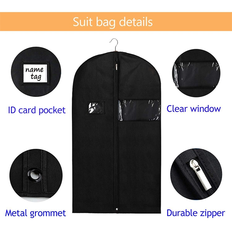 Wholesale Non Woven 40-Inch Heavy Duty Customized Transparent Window Clothing Large Storage of Dresses Shirts Coats Packing Dustproof Cover Suit Garment Bag