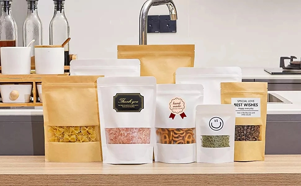 Brown Recycle Custom Printed Ziplock Pouch Coffee Packing Cheap Doypack Kraft Paper Zip Food Bag with Window