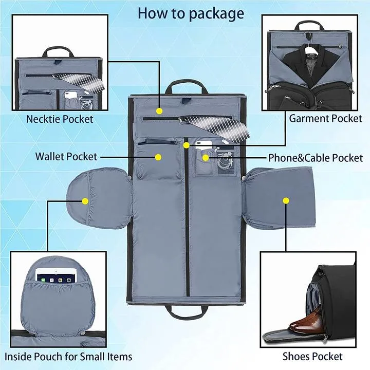 Convertible Garment Bag with Shoulder Strap Shoes Compartment Carry on Travel Suit Bags 2 in 1 Garment Duffle Bag