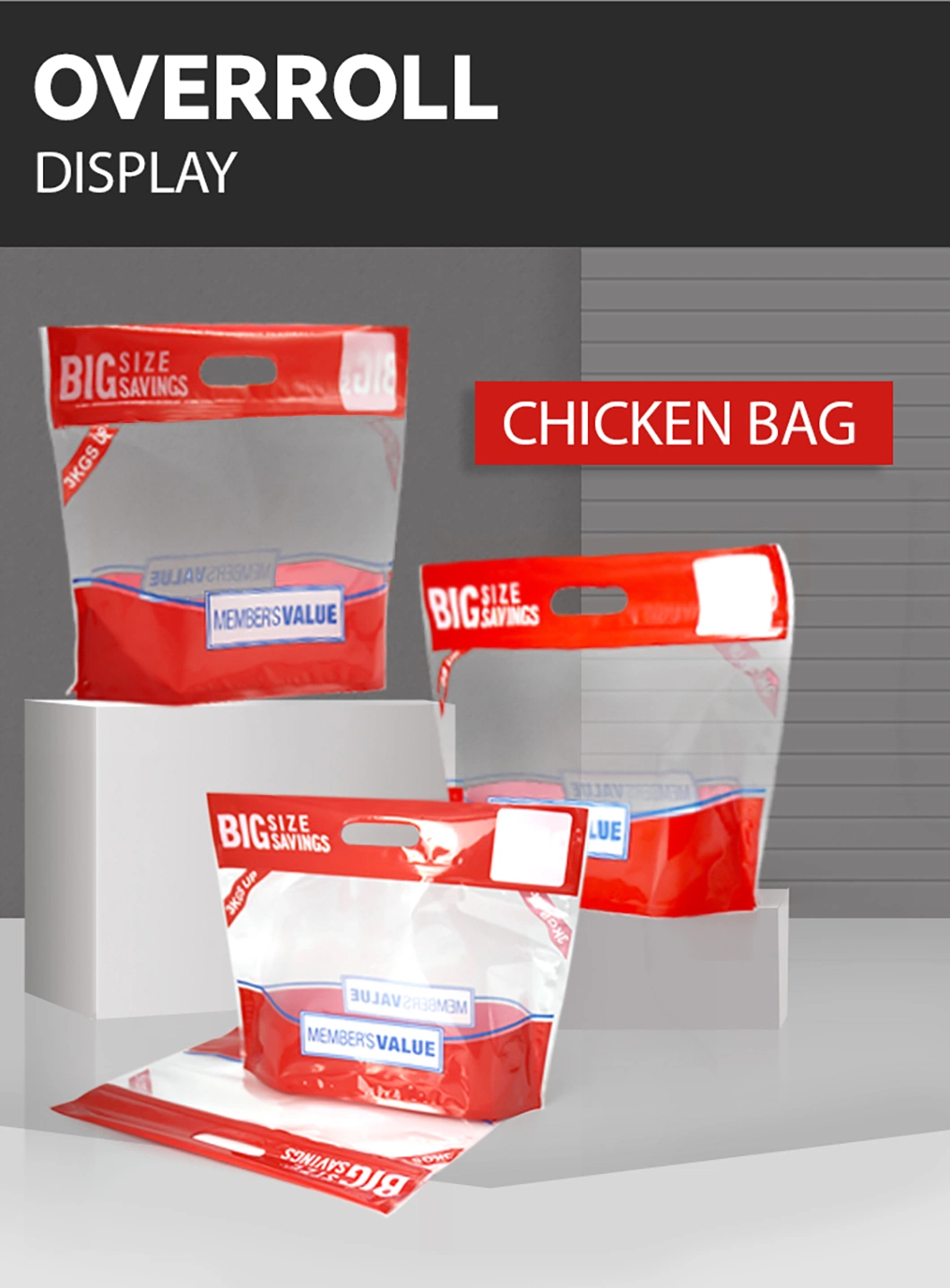 Custom Print 3kg Plastic Portable Food Packaging Doypack Zip Lock Mylar Bag with Window for Roasted Chicken Pollo Asado