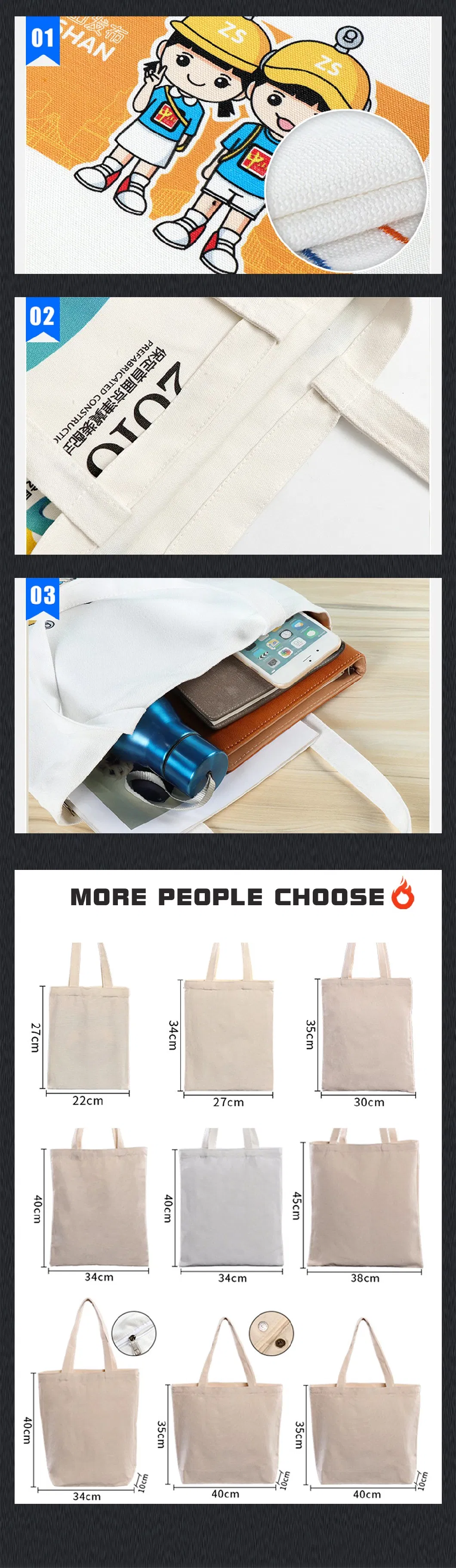 Wholesale Custom Tote Bag with Printed Logo Canvas Shopper Bag