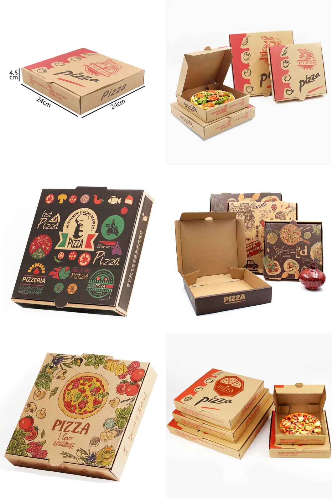 Custom Wholesale White/Brown Kraft Paper Food Packaging Container Takeaway Corrugated Carton 6&quot; 7&quot; 8&quot; 9&quot; 10&quot; 12 Inch Pizza Bakery Box